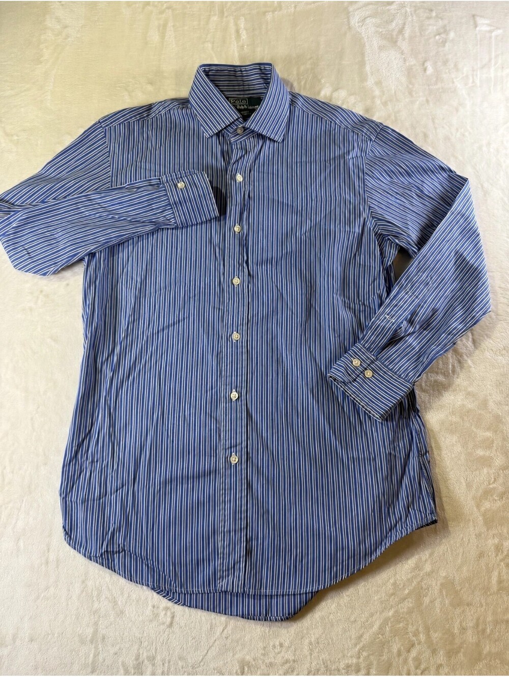 Polo by Ralph Lauren Men's 15.5 Blue/White Striped Dress Shirt Regent Custom Fit